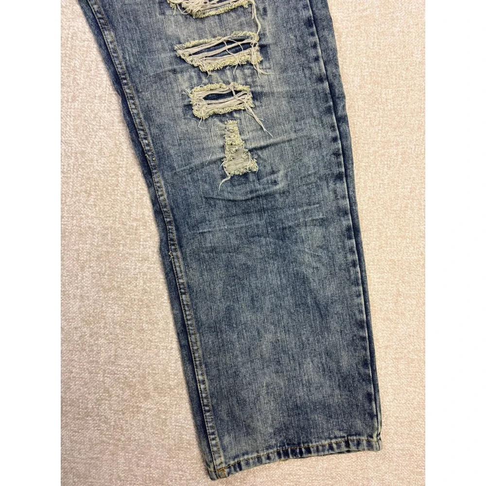 Rocawear Classic Fit Distressed Ripped Blue Denim Jeans Mens 46x32 Streetwear